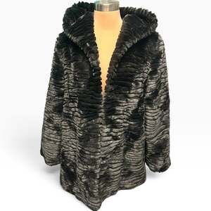 NWOT East 5th Faux Fur Hooded Black Car Coat Size Small